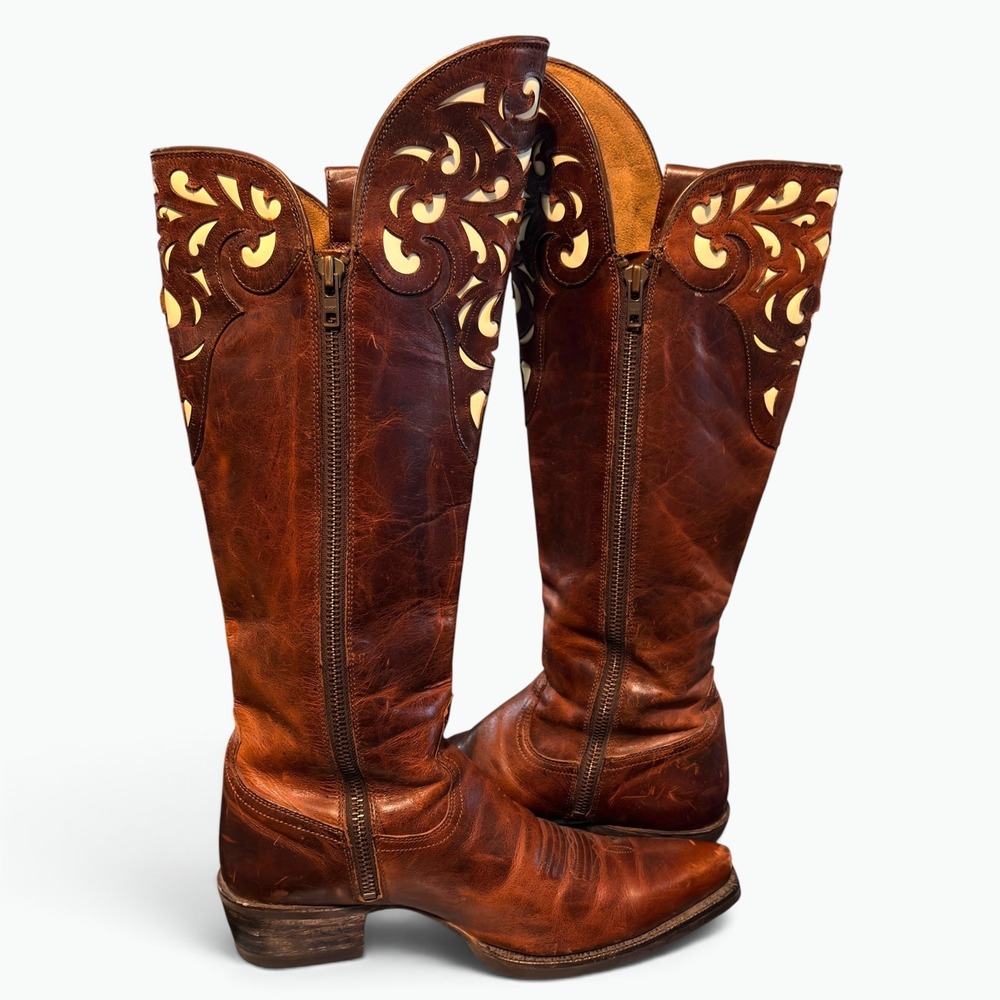 Ariat Womens Brown Leather Filigree Cutout Tall Over Knee Western Boots Size 9B - Picture 7 of 13
